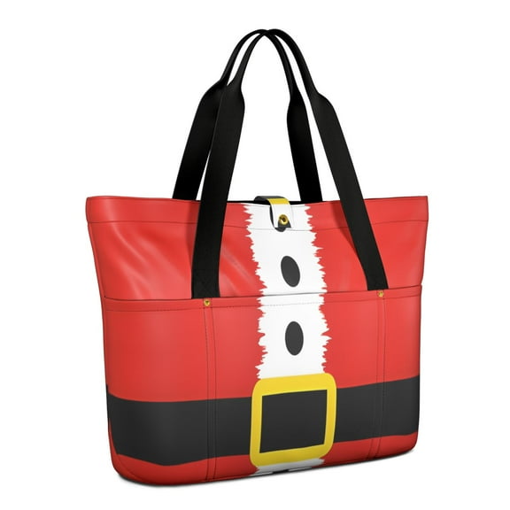 Tote Bag for Women - Red Christmas Santa Costume Pattern Shoulder Bag - Large Utility Work Duffle Bag with Zipper Handbag for Travel, Work, Sprots