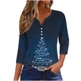 thumbnail image 2 of Ailaofu Hauts pour Femmes à Manches 3/4 Décontractés Henley Col T-Shirts Manches 3/4, 2 of 5