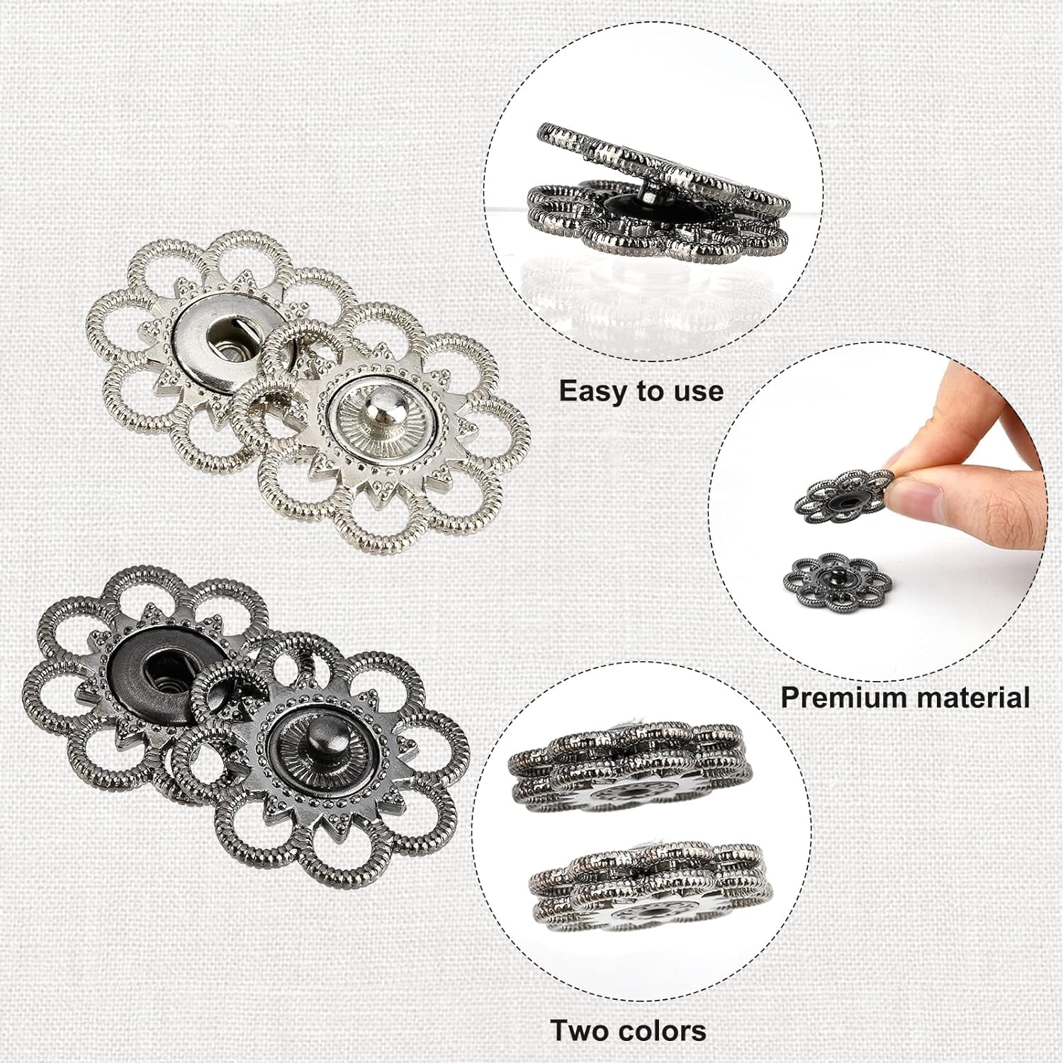 20 Sets Alloy Flower Snap Buttons 2 Assorted Colors Vintage 20 Sets Alloy Flower Snap Buttons 2 Assorted Colors Vintage