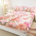 thumbnail image 4 of Homewish Romantic Valentine's Day Twin Sheet Sets, Kawaii Couple Gnome Twin Fitted Sheet, Pink Rose Flower Flat Sheet, Breathable Home Decor, 3-Piece, 4 of 8