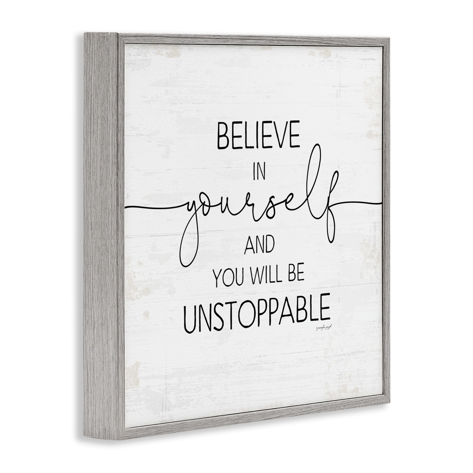 Stupell Industries Believe In Yourself Inspirational Typography Painting Gray Framed Art Print Wall Art, 24 x 24