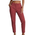 thumbnail image 5 of Lenpel Womens Casual Cropped Pants Fall Tapered High Waisted Comfy Ankle Trousers Plain Straight Leg Work Pants with Pockets(Wine,Medium), 5 of 6