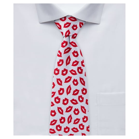 Jacob Alexander Happy Valentine's Day Red Lips Kisses Pattern Extra Long Neck Tie for Big and Tall Men - White
