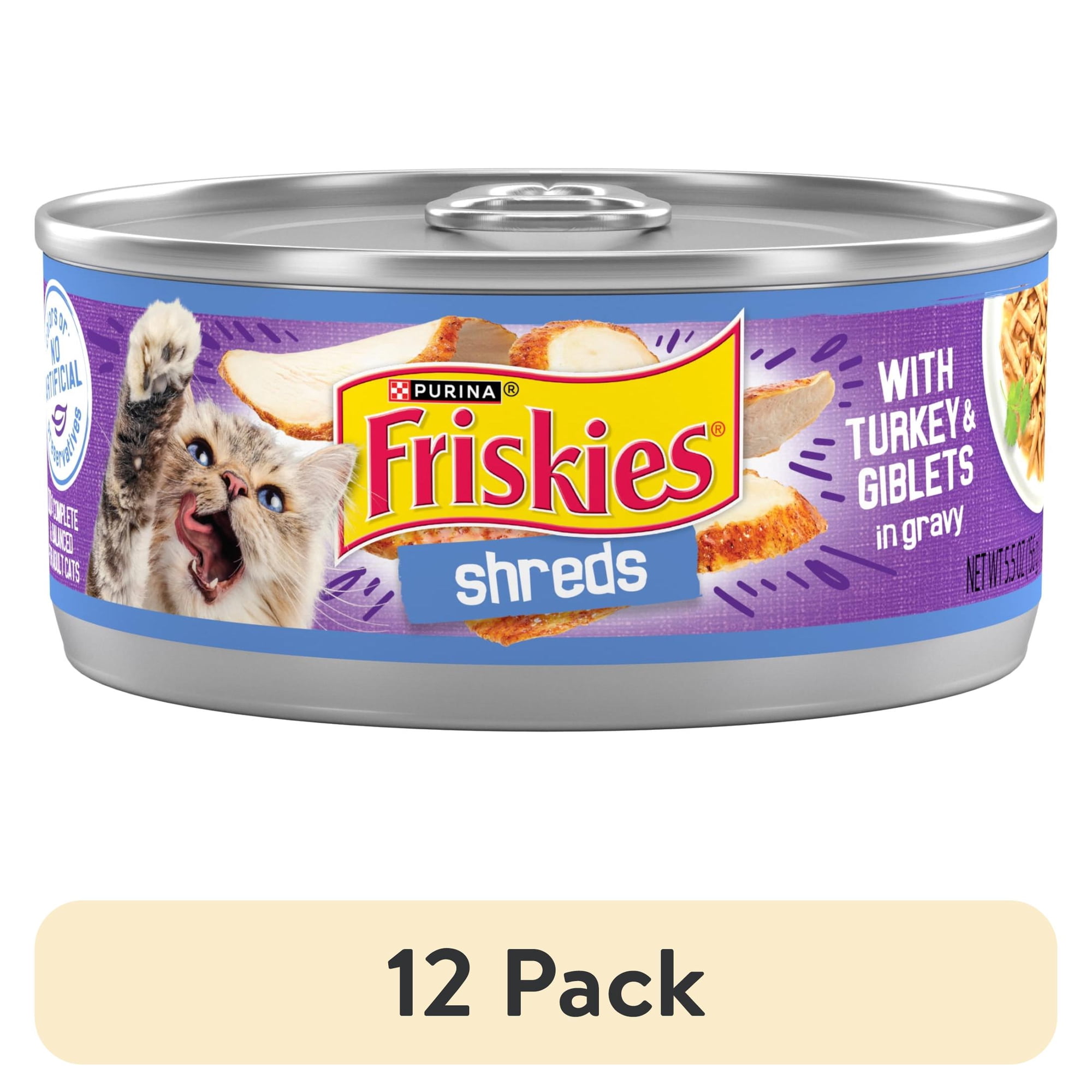 (12 pack) Purina Friskies Shreds Gravy, Soft Turkey and Giblets, Wet Cat Food, 5.5 oz Cans, 24 Pack