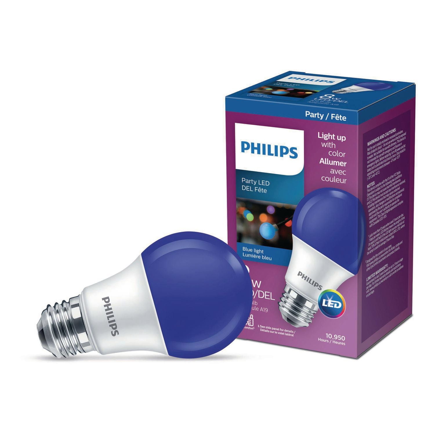 Philips LED A19 E26 8W A-Line Light Bulb, Blue, Philips LED A19 60w blue