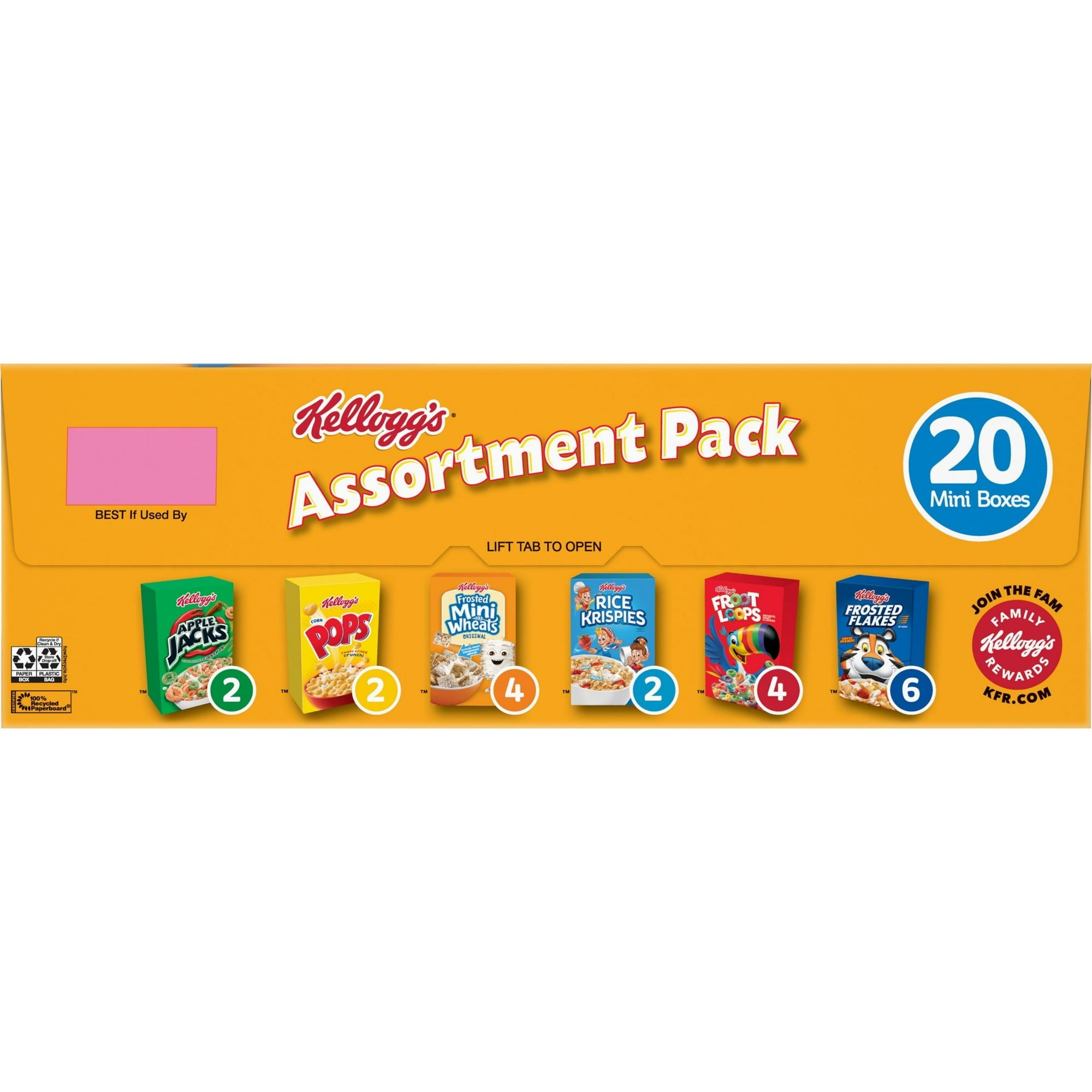 Kellogg's Assortment Pack Breakfast Cereal, Single Serve Cereal To Go, Kids Snacks, Variety Pack, 21.8oz Box (20 Boxes) pack of 4