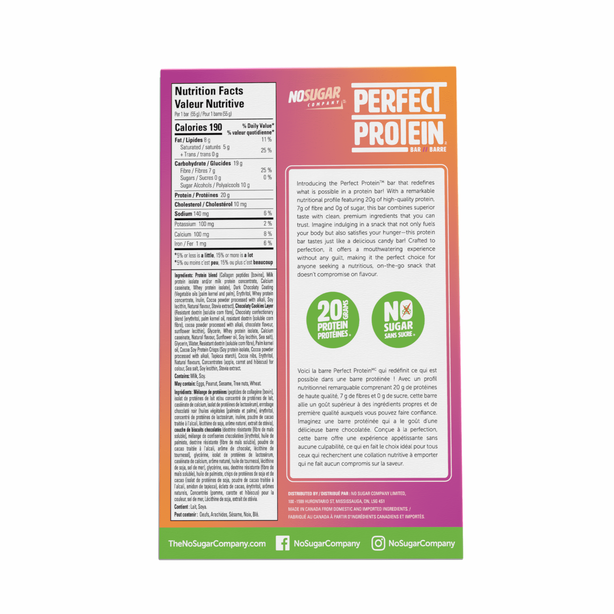 No Sugar, Perfect Protein Cookie Dough Snack Bars, 55 g, 4 Count, 4 x 55 g
