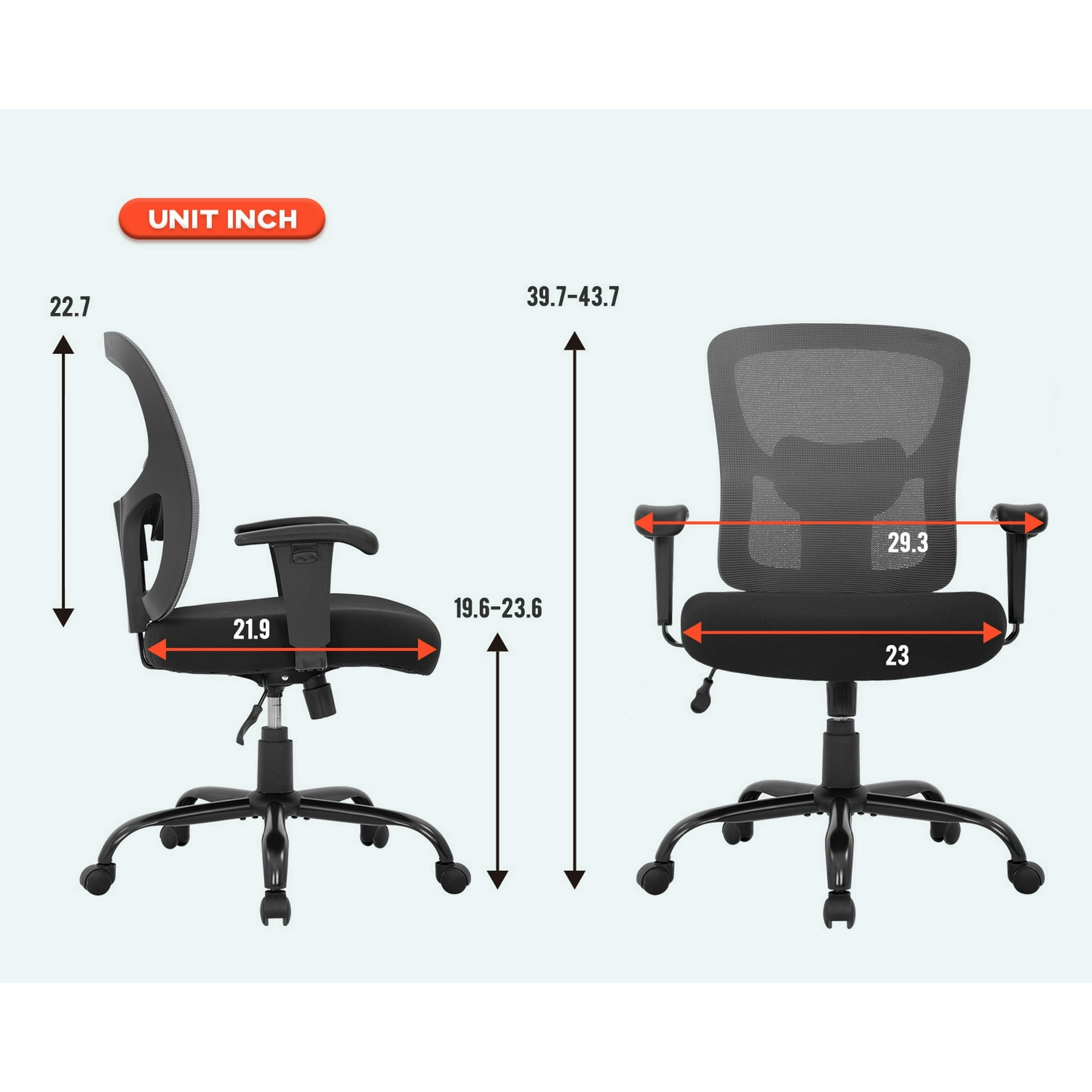 BestOffice Big and Tall Office Chair, Lumbar Support, Adjustable Arms and Height for Adults(Grey)