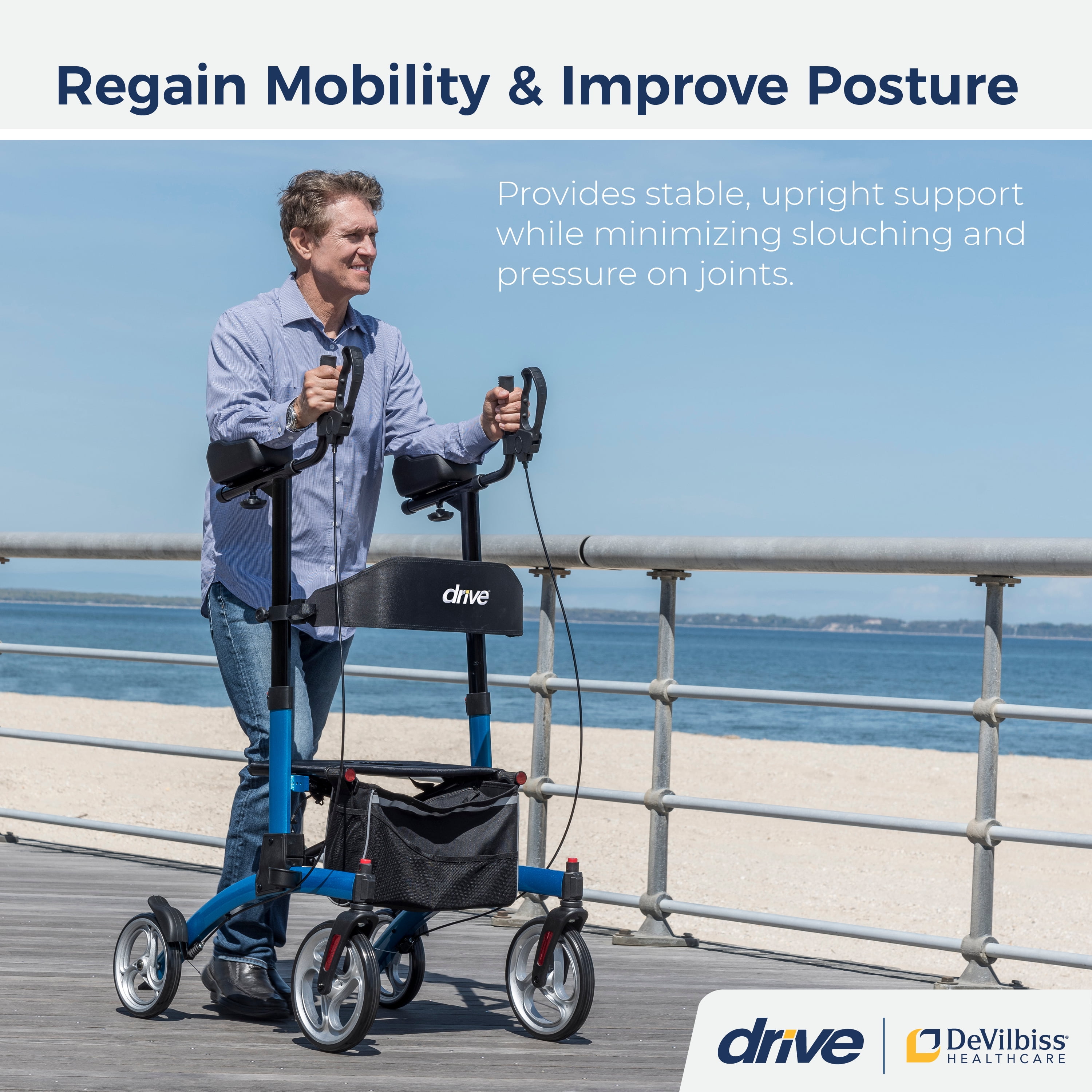 Drive Medical Elevate Upright Walker, Blue