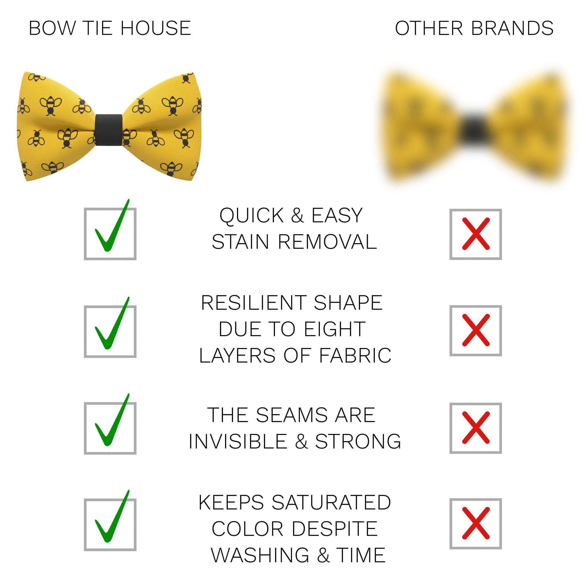 Bow Tie House Honey Bees bow tie pre-tied yellow-black color unisex pattern