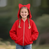 Kilaqueen Full Zip Up Hoodies for Kids Trendy Cute Cat Ear Hoodie Jackets Boys Girls Long Sleeve Casual Sports Plain Zipper Hooded Outwear Fall Outfits
