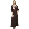 thumbnail image 1 of Bimba Robe Longue Maxi Brune pour Femme avec Foulard à Franges, Robes Boho de Designer-10, 1 of 9