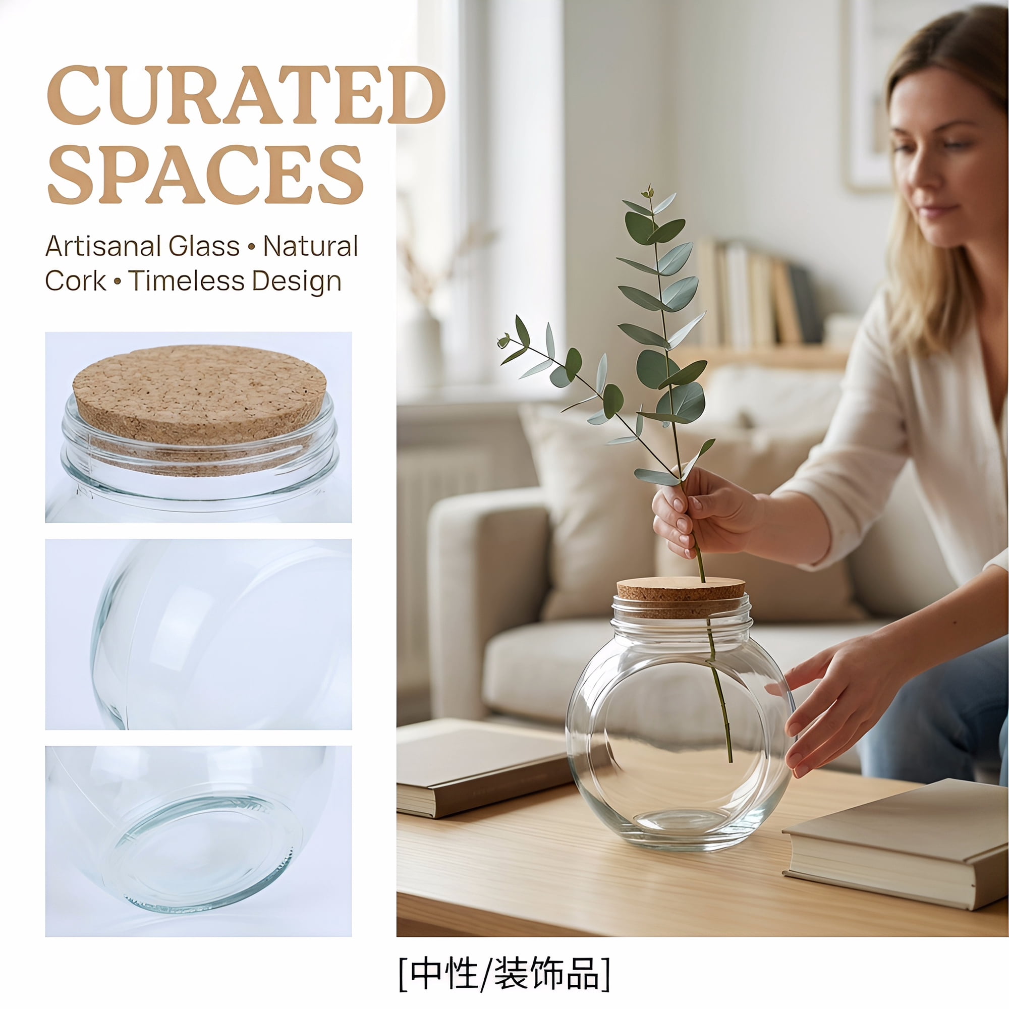 Unique Bargains Large Glass Storage Jars with Cork Lids and Jute Twine Tags Round 3.9"L x 3.9"W x 4.9"H