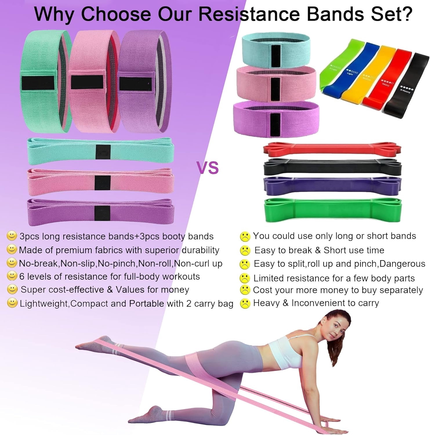Fabric Resistance Bands - 6-Pack Set, 3*200CM,3*76CM Cloth Exercise Bands for Home Workout Strength Training, Yoga & Pilates | with Storage Bag