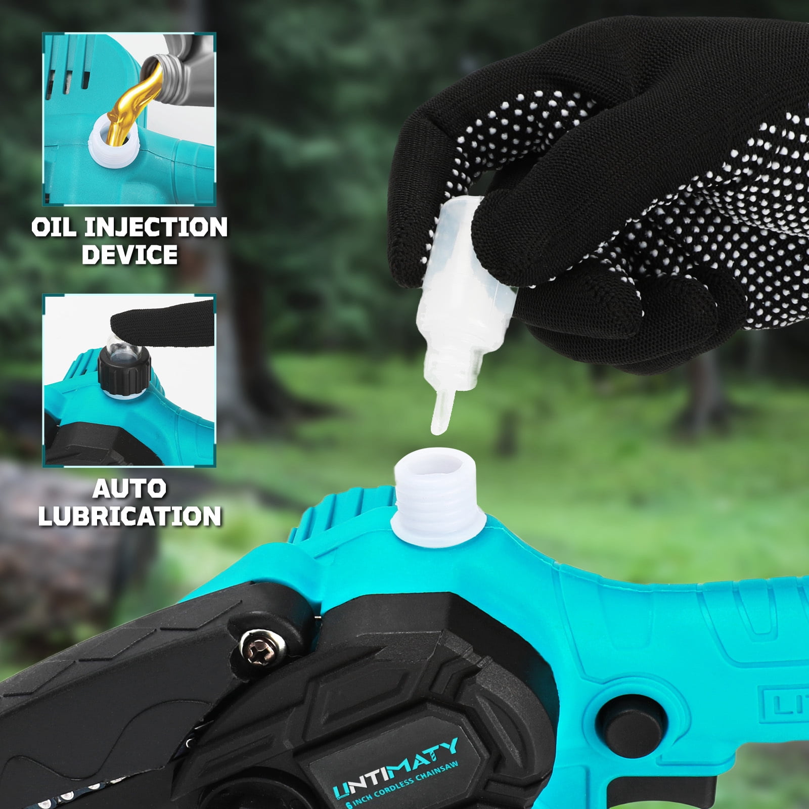 UNTIMATY Mini Chainsaw 6 inch Cordless Handheld Electric Chain Saw with 2 Batteries and Charger for Trees and Wood, Blue