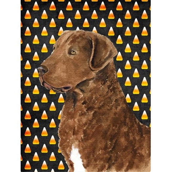 11 x 15 in. Chesapeake Bay Retriever Wheaten Candy Corn Halloween Portrait Garden Size Flag