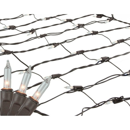 Clear Three Light 2' x 8' Clear Twinkle Mini Net Style Tree Trunk Wrap Christmas Lights - Brown Wire ()