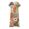 thumbnail image 4 of Taqqpue Womens Summer Maxi Dresses V-Neck Short Sleeve High Waist Flowy T Shirt Dress Casual Loose Sundress Tropical Print Beach Dresses, 4 of 5