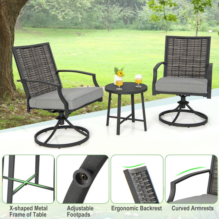 Aimee Lii 3 Piece Patio Swivel Chair Set, Patio Sectional Furniture Set with Soft Seat Cushions for Backyard