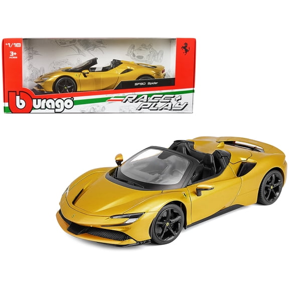 Ferrari SF90 Spider Gold Metallic "Race Play" Series 1/18 Diecast Model Car by Bburago