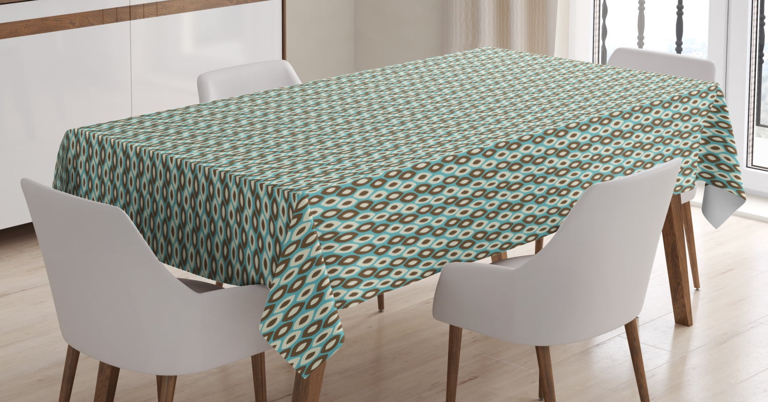 Repeated Shapes Colored Geometrical Forms Retro Tile Like Pattern 52 X 70 Lunarable Geometric Tablecloth Dark Cocoa Pink and Yellow Rectangular Table Cover for Dining Room Kitchen Decor