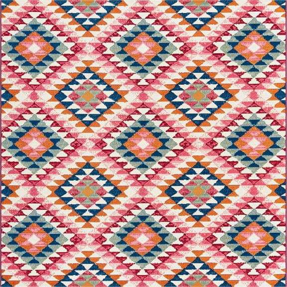 Unique Loom Outdoor Southwestern Collection Area Rug - Fethiye (6'  Square Multi/Gold)