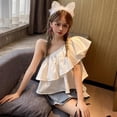 thumbnail image 1 of AMERTEER Women One Shoulder Blouse Ruffled Layered Sleeveless top Tee Off Shoulder Pullover T-Shirt Solid Color Cropped Shirt, 1 of 4