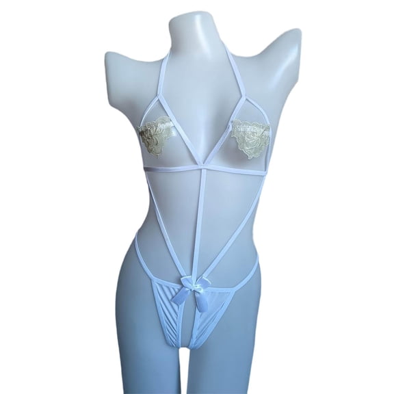 Fashion Sets for Women Trendy, Lingerie For Women Halter Lingerie Teddy One Piece Bodysuit Bow Lingerie Gift for Bride