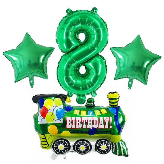 Green Train Number 8 Birthday Party Balloons Foil Set Kids