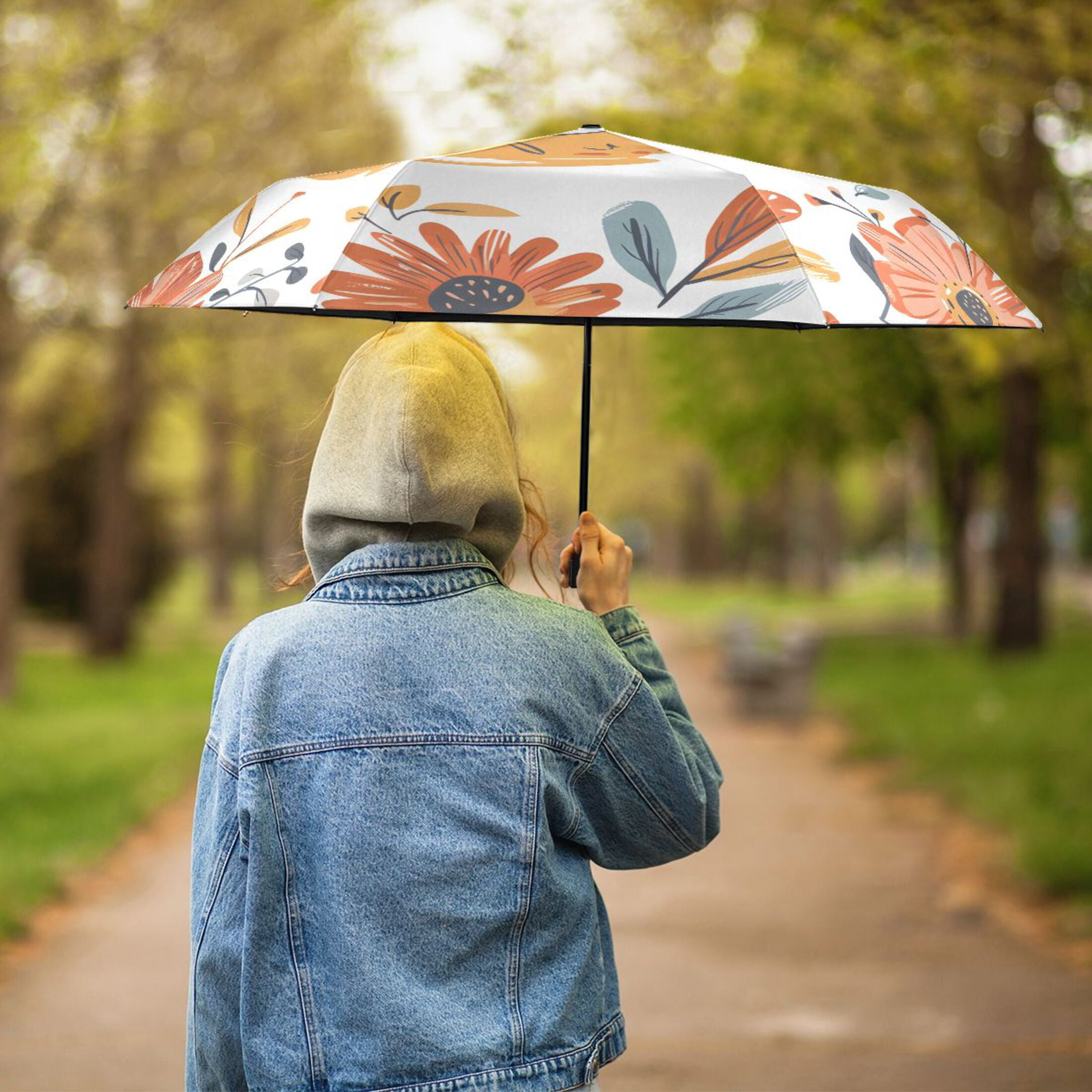 Cup with Flowers Compact Sun Umbrella Windproof Travel Umbrellas for Rain Strong Portable UV Protection