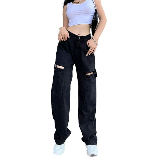 SUNSIOM Women's High Waist Pants, Hollow Out Solid Color Jeans Trousers