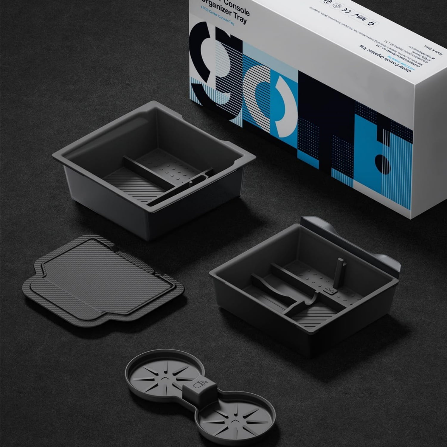 Tesla New Model Y Juniper & Model 3 Center Console Organizer [Double Layer Space, Slide Smoothly] Model 3 (2024~2025)/New Model Y Juniper Accessories, 4PCS Black