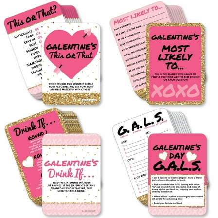 Big Dot of Happiness Be My Galentine - 4 Valentine’s Day Party Games - 10 Cards Each - This or That, Most Likely To, Drink If, Gals - Gamerific Bundle