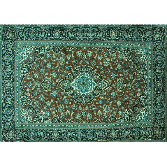 Ahgly Company Indoor Rectangle Medallion Turquoise Blue Traditional Area Rugs, 8' x 12'