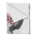 thumbnail image 2 of Farm Animal Soft Flannel Fleece Throw Blanket, Sketchy Portrait of Cow with Roses Wreath, Cozy Plush for Indoor and Outdoor Use, 50" x 60", Grey Rose, by Ambesonne, 2 of 5