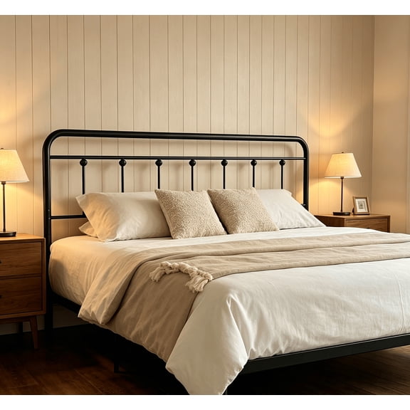 King Size Metal Headboard, Adjustable Height, Farmhouse Victorian Style, Headboard Only, Black