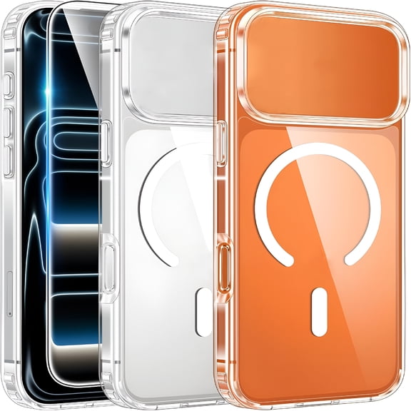 HBMYN for Iphone 17 Pro Case, Compatible with Magsafe, Clear Transparent Magnetic Shockproof Protective Rugged Phone Cover with Screen Protector - 6.3 Inch (A-Clear)