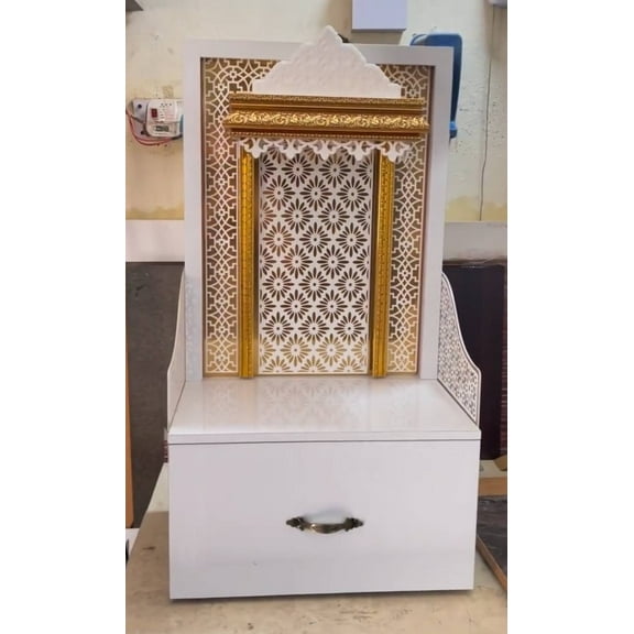 Wooden Designer Temple For Home And Office With LED Lights / Puja Mandir For Home With Cabinet Storage / Wall Hanging And Table Top Mandir