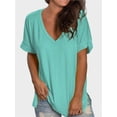 thumbnail image 3 of Womens Summer Tops Short Sleeve Casual Shirts Floral Tee Trendy Basics V Neck Plain Tshirt, 3 of 5