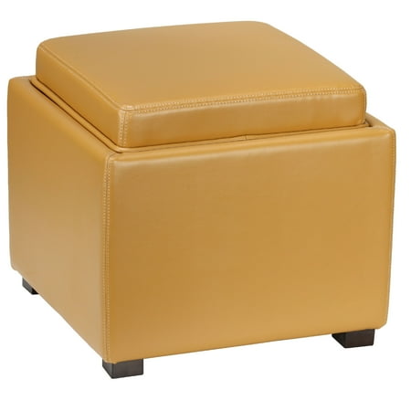Cortesi Home Mavi Storage Tray Ottoman In Bonded Leather Yellow Cortesi Home Mavi Storage Tray Ottoman In Bonded Leather Yellow