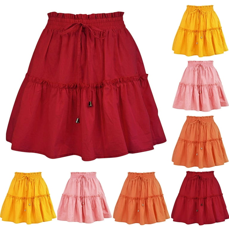 WREESH Womens Summer Cute High Waist Ruffle Skirt Fashion