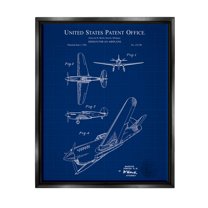 Stupell Industries Vivid Aircraft Blueprint Patent Graphic Art Jet Black Floating Framed Canvas Print Wall Art, Design by Karl Hronek