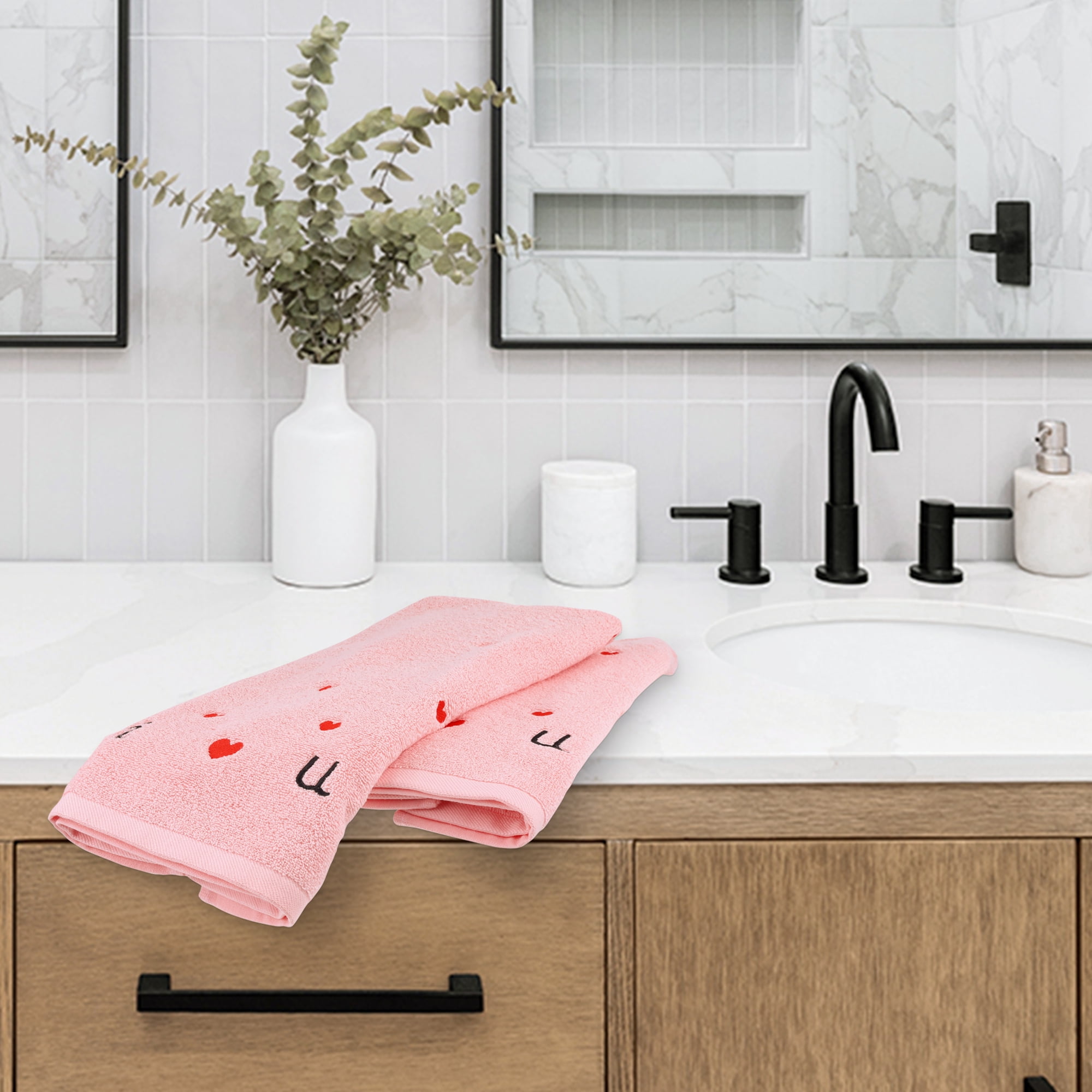 Unique Bargains 4 Pcs Letter Heart Pattern Hand Towels Light Grey/White 13" x 29"