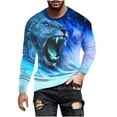 thumbnail image 2 of Yaoyar Men's T-Shirt Novelty Long Sleeve Tops 3D Lion Graphic Print Pullover Blouses Casual Round Neck Leisure Holiday Tees,Blue,2XL, 2 of 5