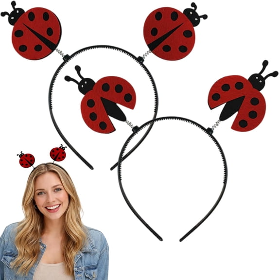 BZCOE Ladybug Headbands for Women 2 Pack Red and Black Non-Woven Cute Lady Bug Headband 8.3 X 7.5 Animal Head Bands Funny Fashion Accessories for Halloween Party Cosplay and Daily Wear