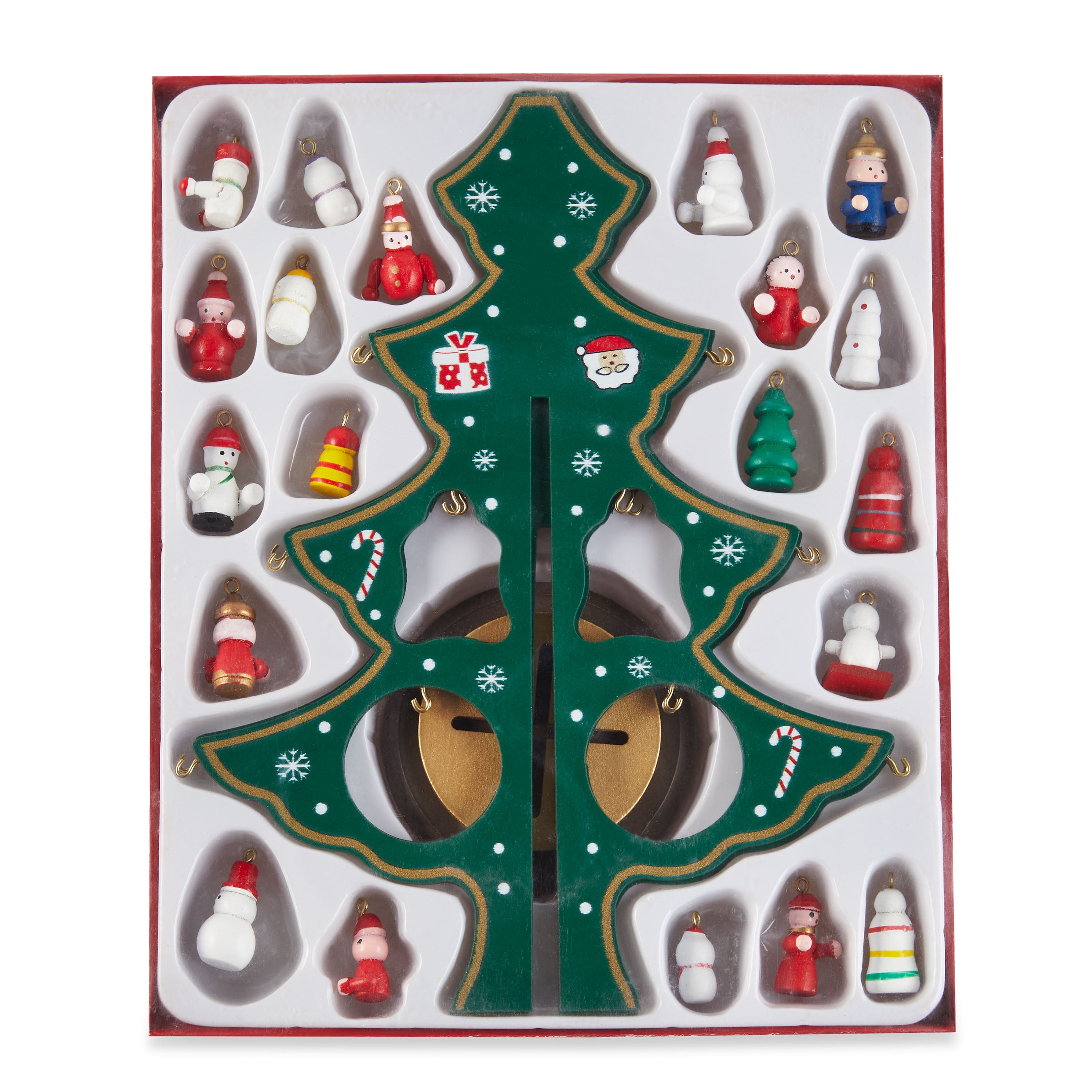Holiday Time 20-Piece Green Wood Mini Christmas Tree Set, Assembled Tree Size, 9” High
