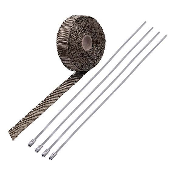 2.5cm Diameter 5m Length Fiberglass Exhaust Header Pipe Heat Wrap Tape, Exhaust Insulation Wrap Kit with 4 Ties, Ideal for Car, Truck, Motorcycle, and Vehicle Heat Protection