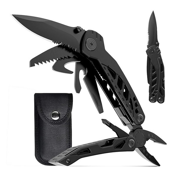 Navaja, bolsillo 13 en 1, navaja multifuncional con hoja grande de 3", diseño con bloqueo de seguridad, alicates con resorte, funda de nailon duradera...