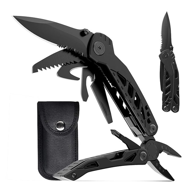 Navaja, bolsillo 13 en 1, navaja multifuncional con hoja grande de 3", diseño con bloqueo de seguridad, alicates con resorte, funda de nailon duradera...