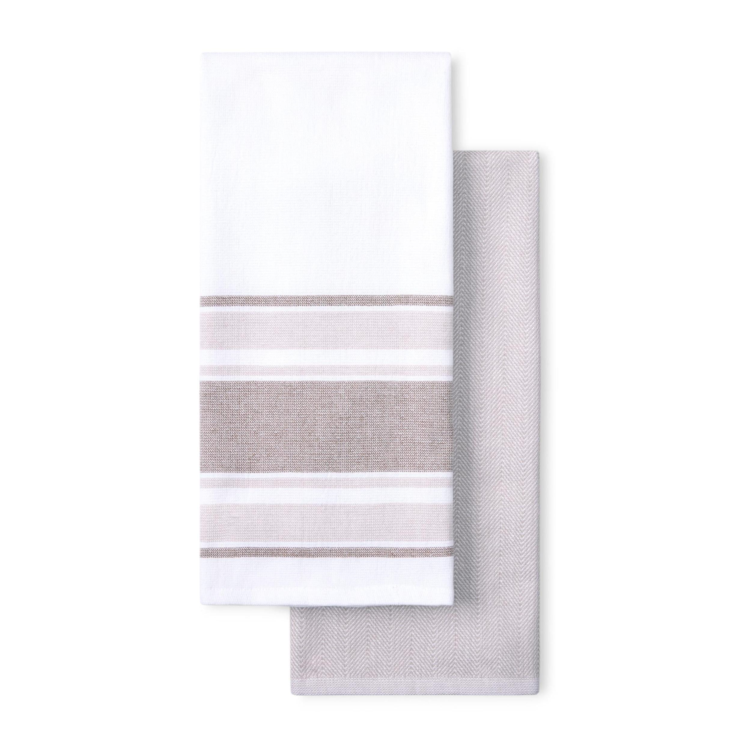 (2 pack) Beautiful Home by Drew Barrymore 2-Piece Yarn Dyed Kitchen Towel Set, Porcini Taupe, 20 in x 30 in